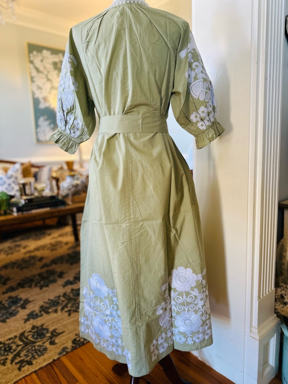Direct from Manufacturer! Julia Amory Embroidered Coatue Midi Dress Sage & White - Picture 9 of 9